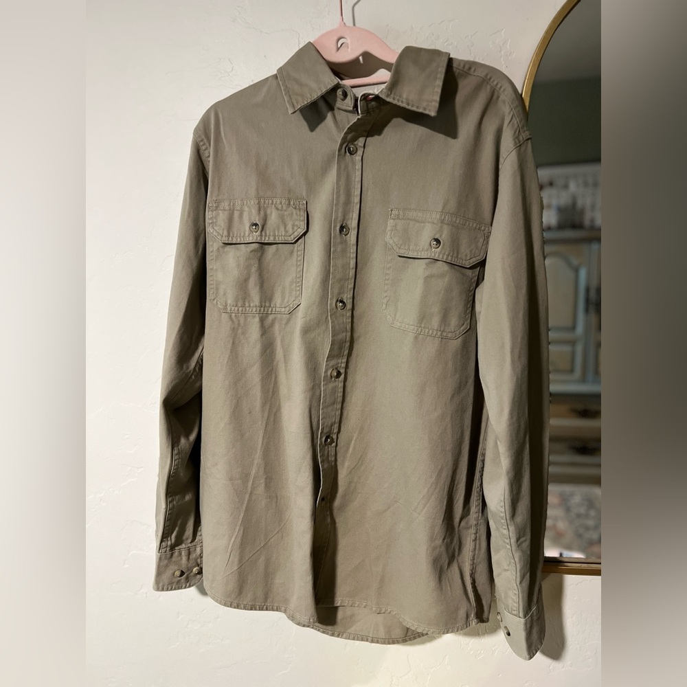 Wrangler Cowboy Cut Western Long Sleeve Button-Up Shirt S Khaki